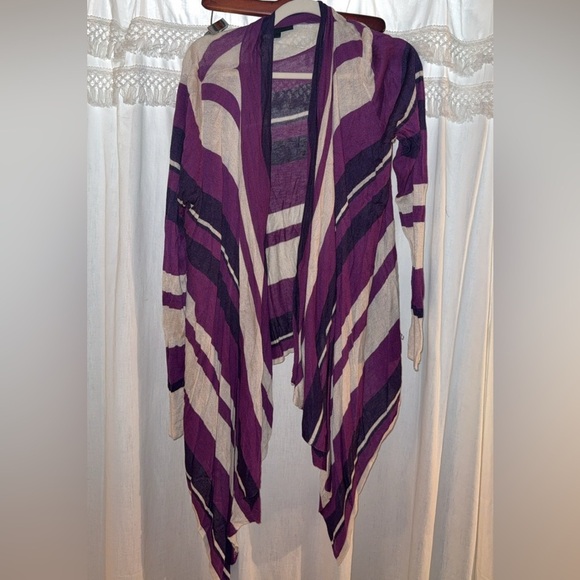 Lane Bryant Sweaters - Lane Bryant Purple and Cream Striped Cardigan